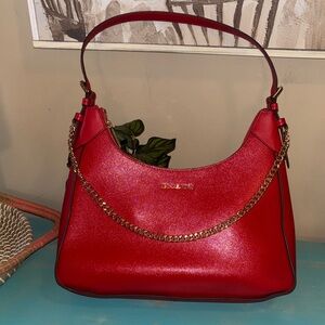 Michael Kors Shimmering Red Shoulder Bag with Gold Chain